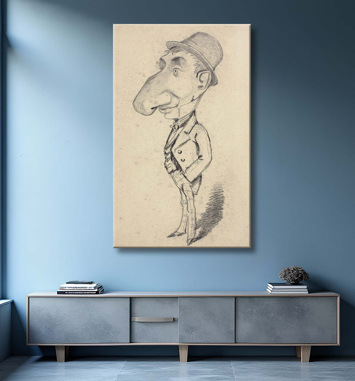 Reproduction Caricature d'un homme au gros nez de Claude Monet avec decor