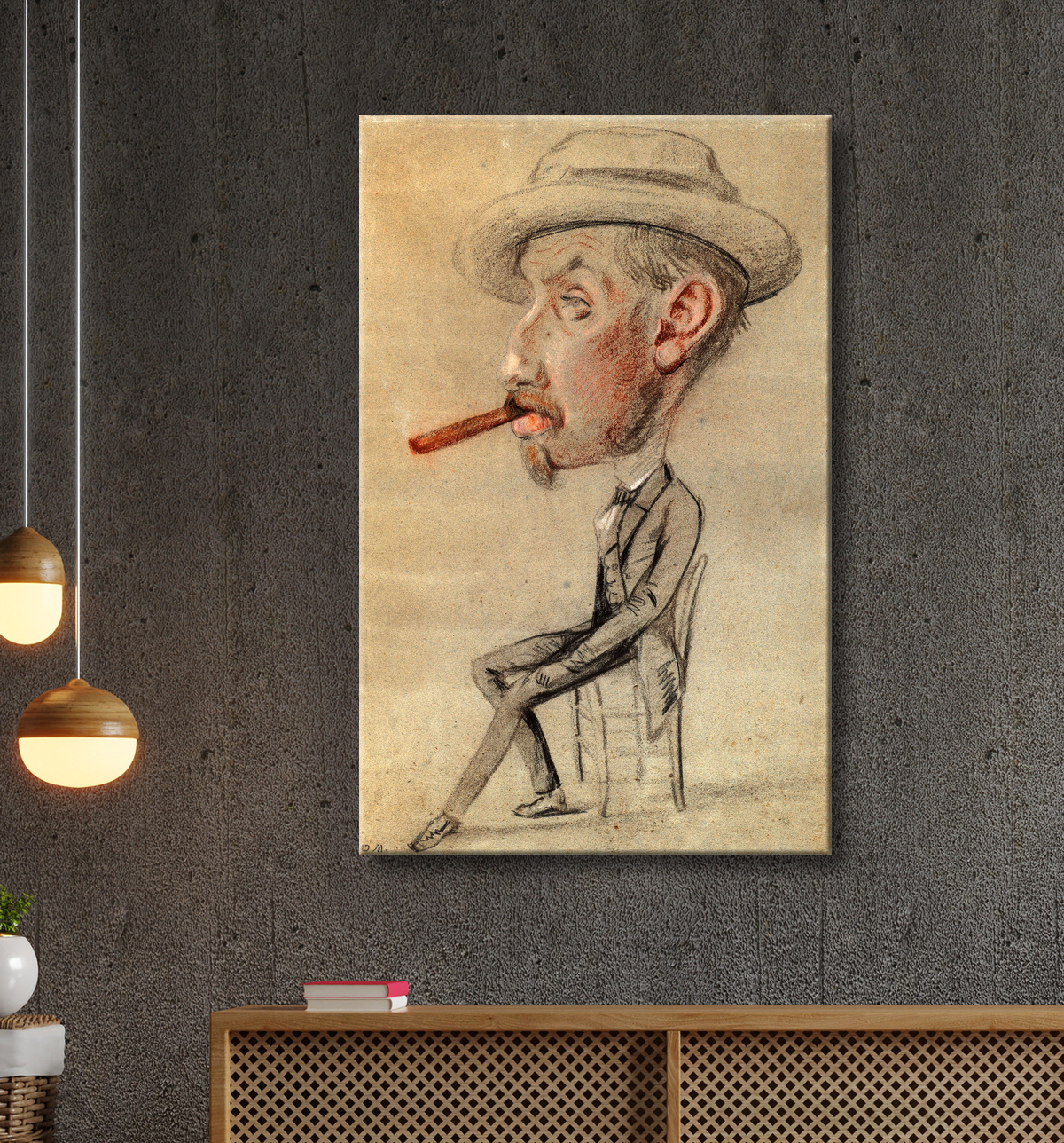 Reproduction Caricature d'un homme avec un gros cigare de Claude Monet avec decor