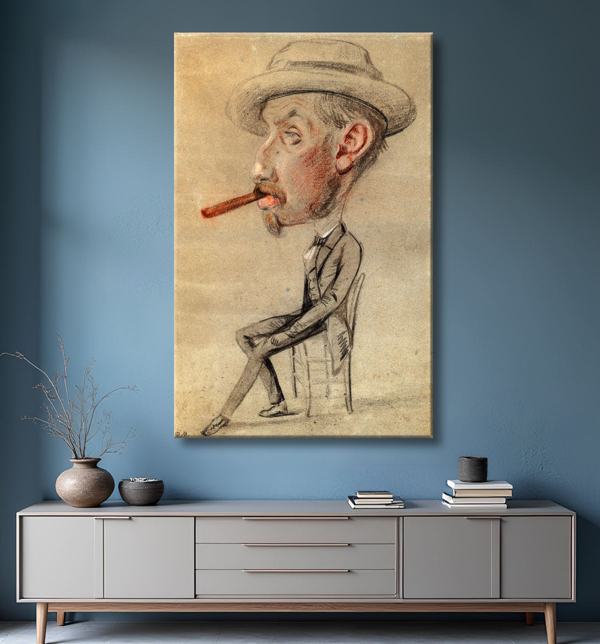 Reproduction Caricature d'un homme avec un gros cigare de Claude Monet avec decor