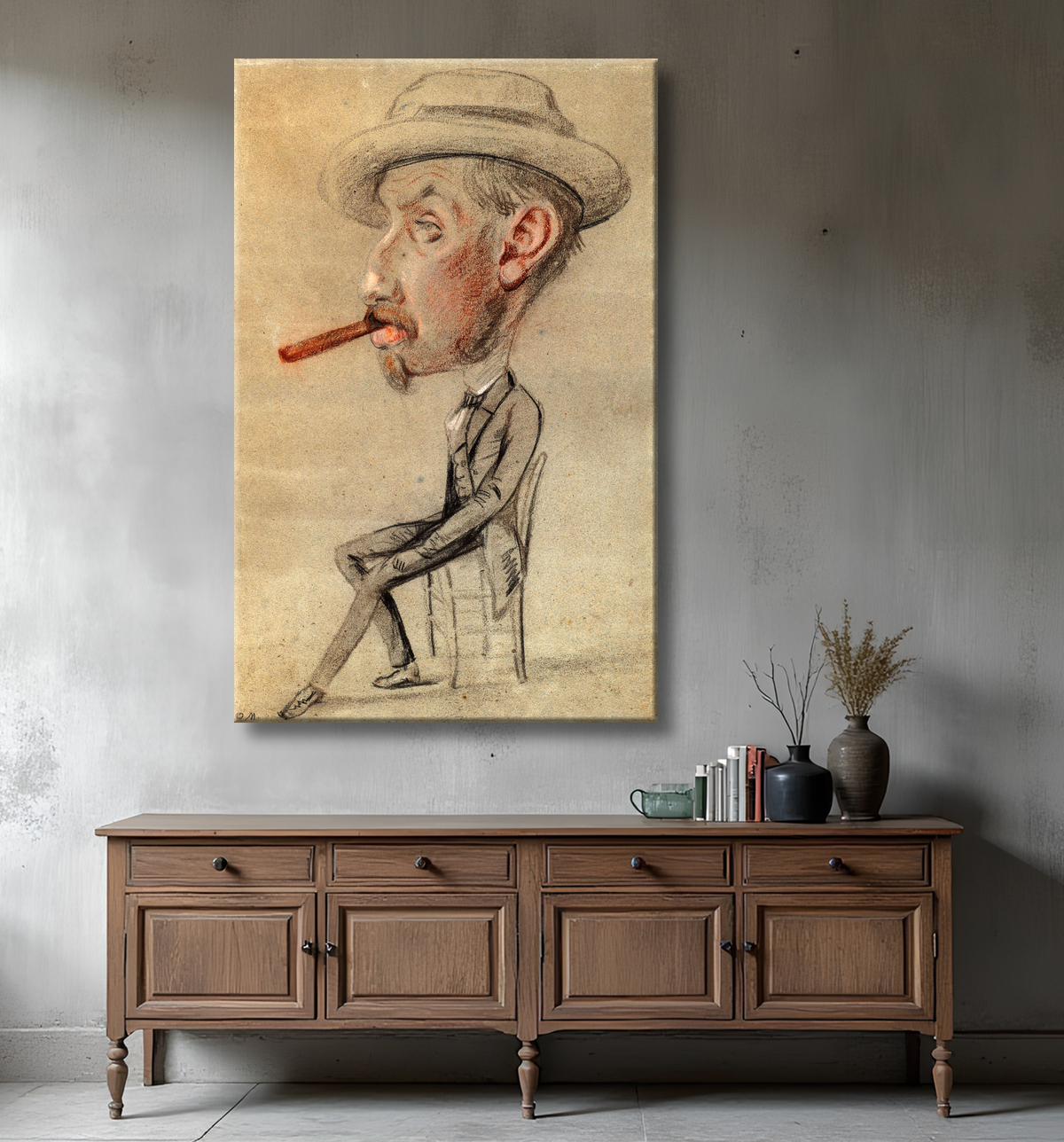 Reproduction Caricature d'un homme avec un gros cigare de Claude Monet avec decor