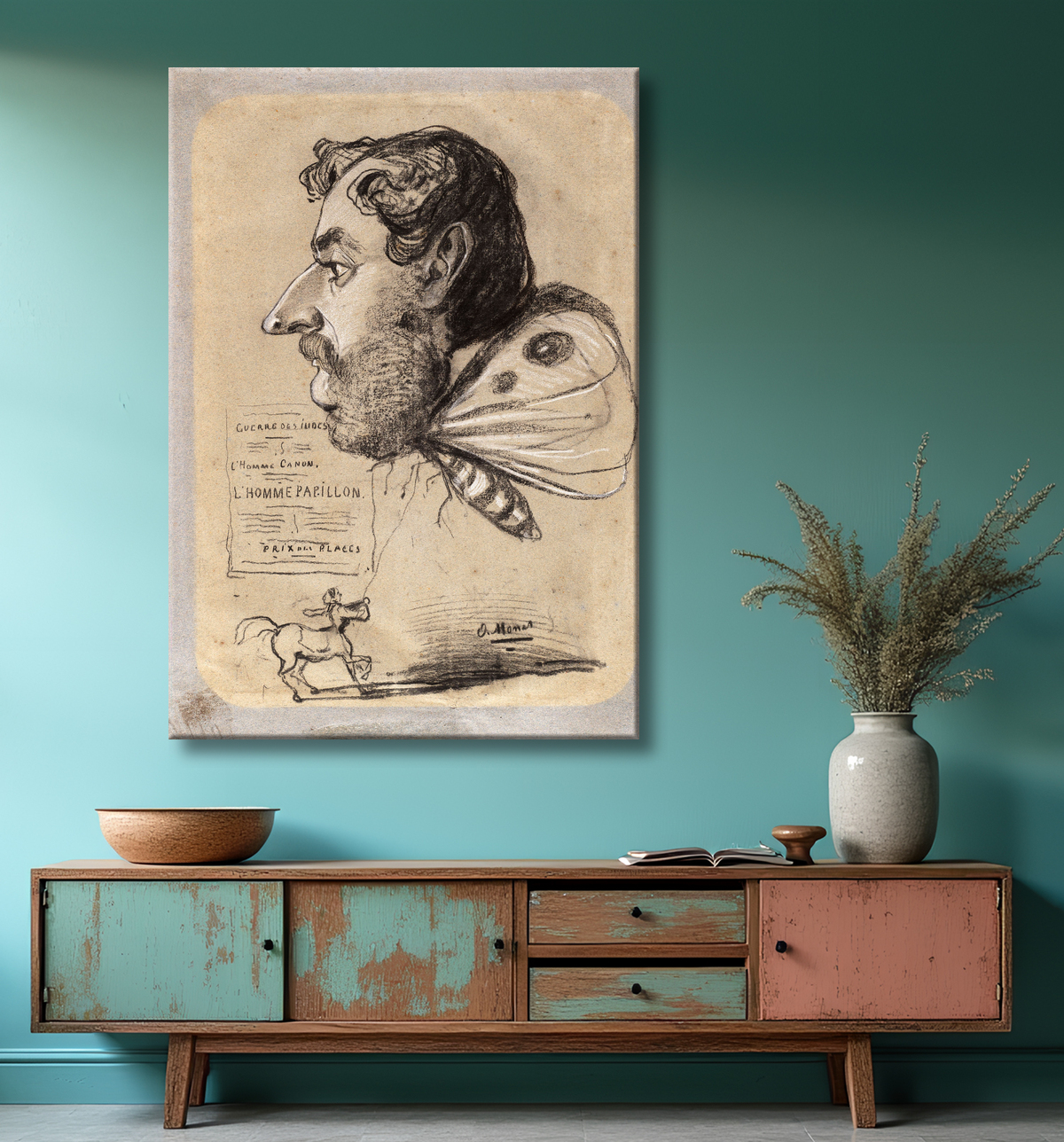 Reproduction Caricature de Jules Didier (« Homme papillon ») de Claude Monet avec decor