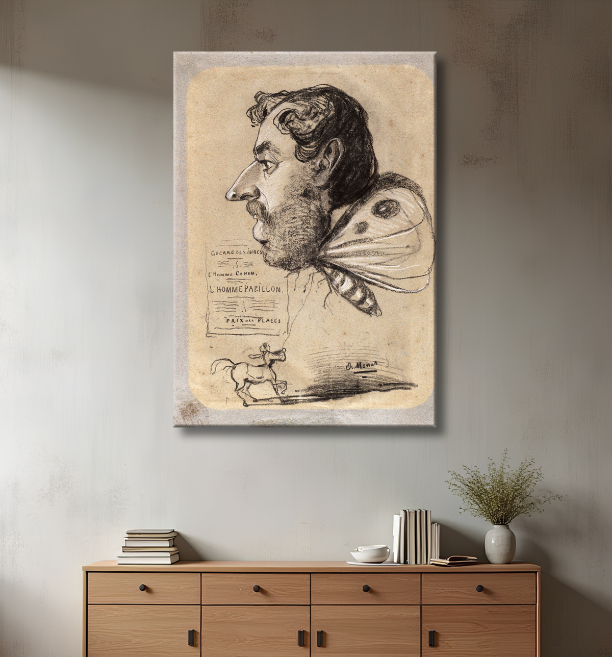 Reproduction Caricature de Jules Didier (« Homme papillon ») de Claude Monet avec decor
