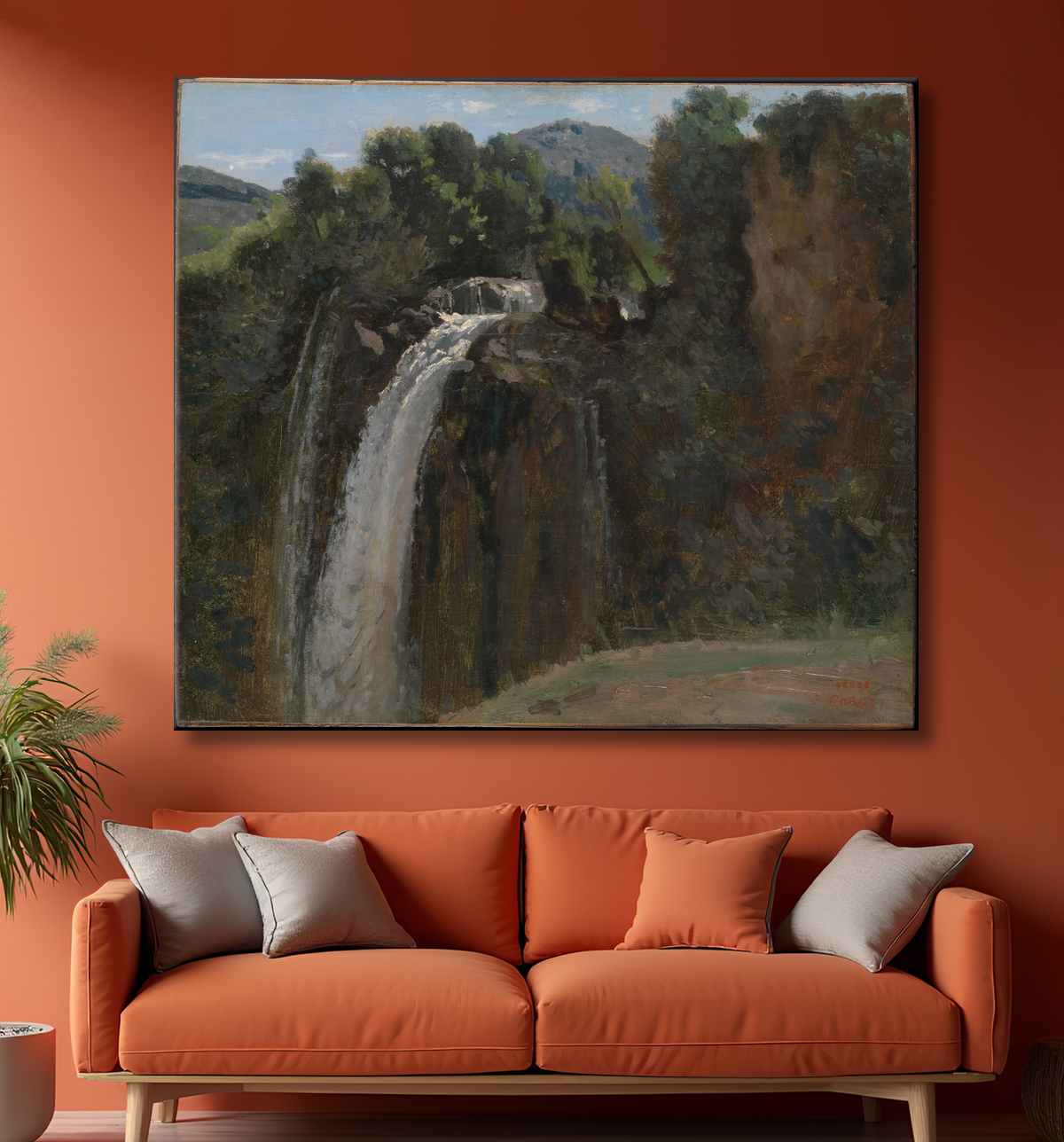 Reproduction Cascade à Terni de Camille Corot avec decor