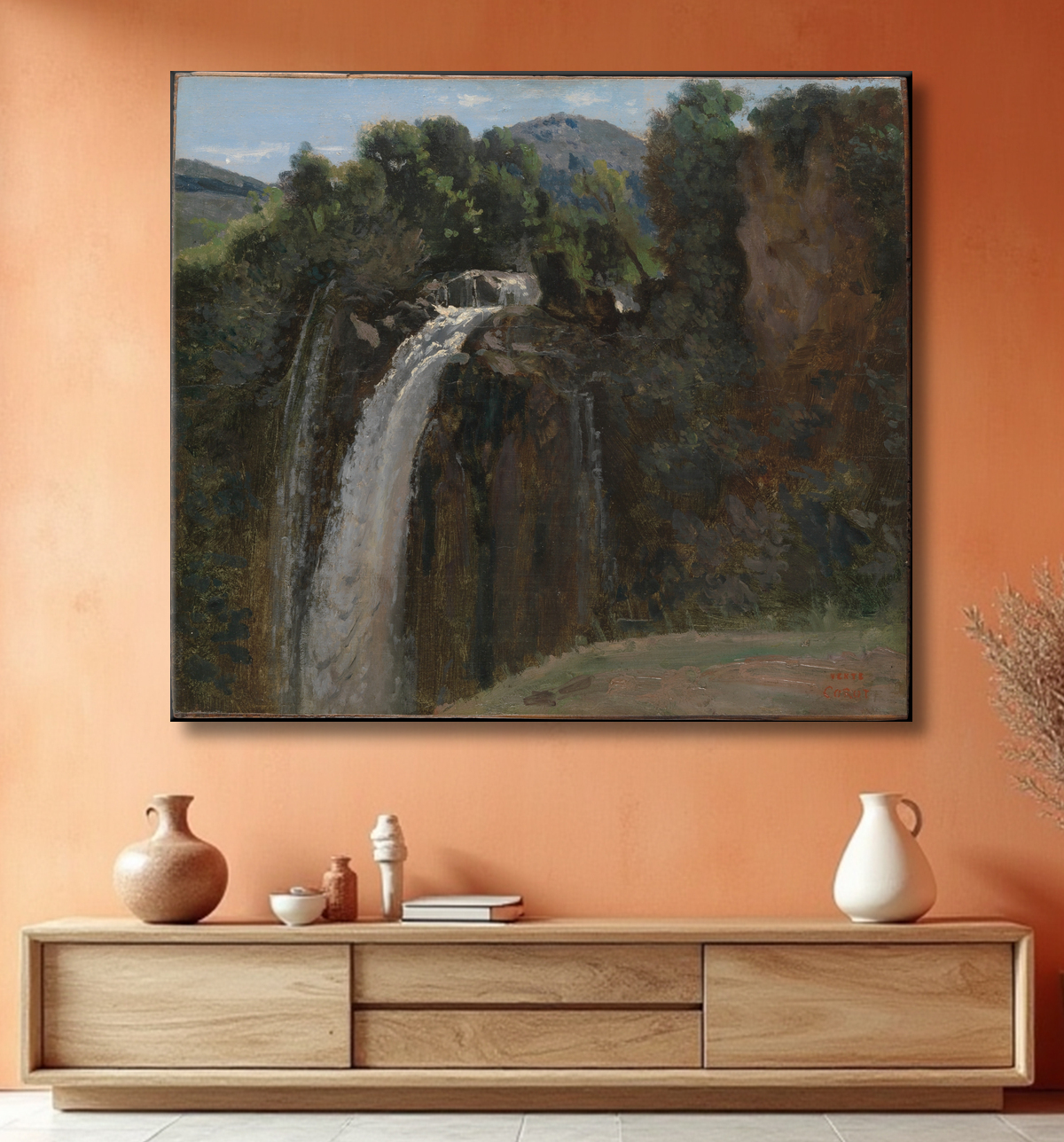 Reproduction Cascade à Terni de Camille Corot avec decor