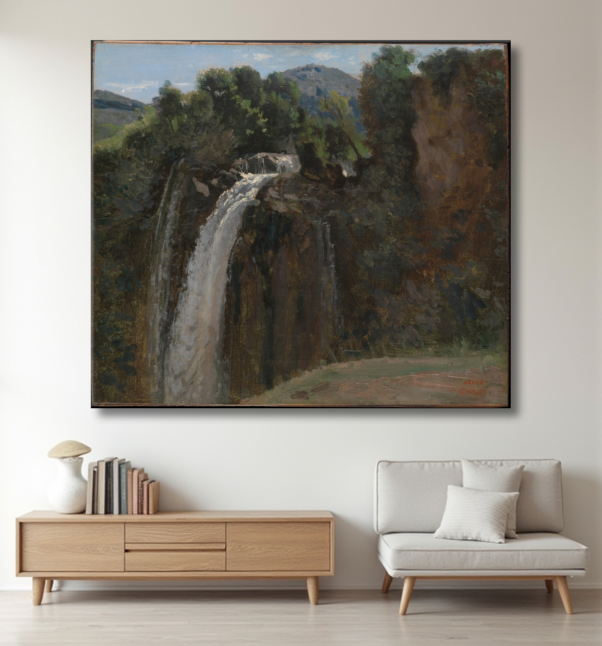 Reproduction Cascade à Terni de Camille Corot avec decor