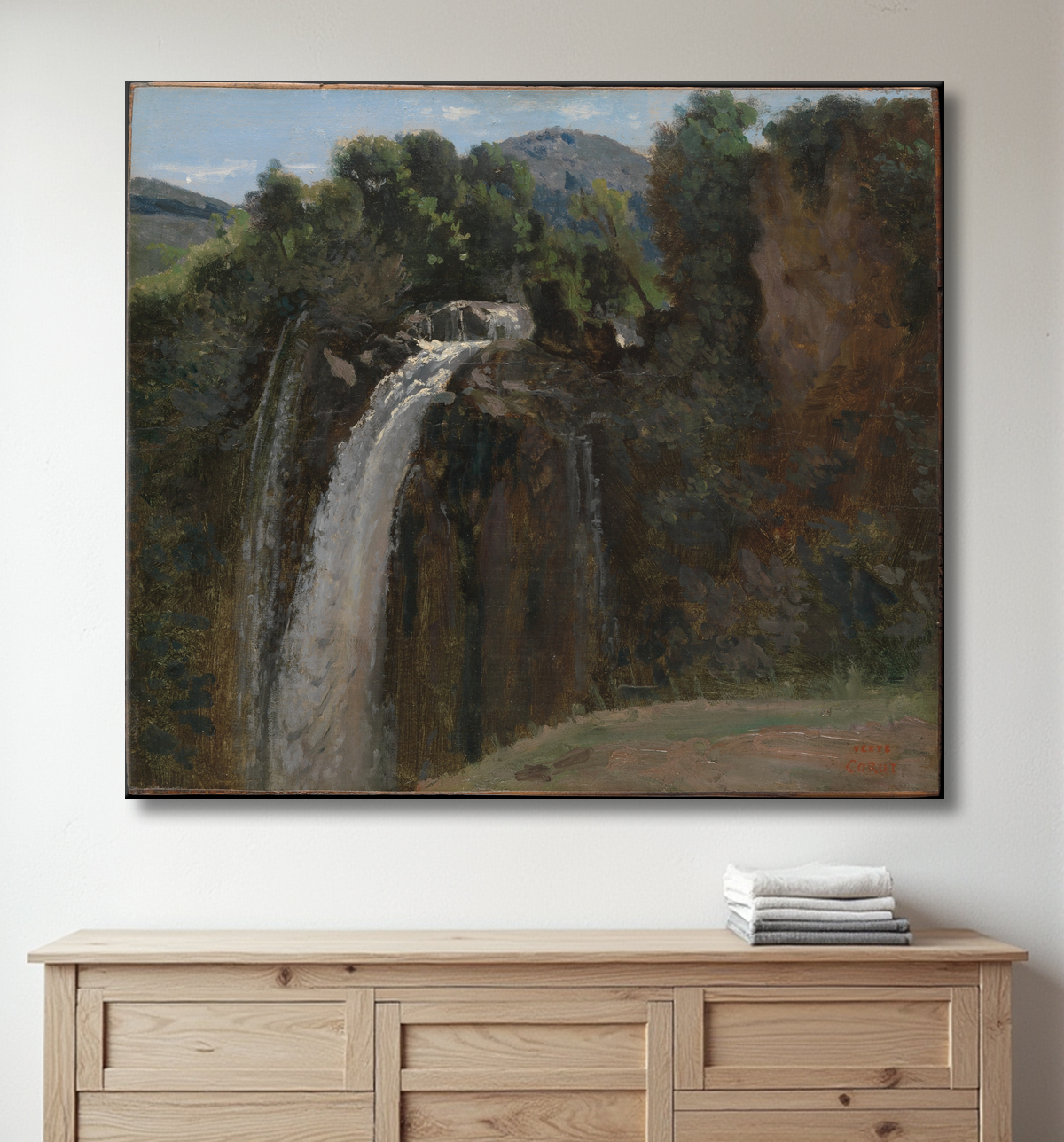 Reproduction Cascade à Terni de Camille Corot avec decor