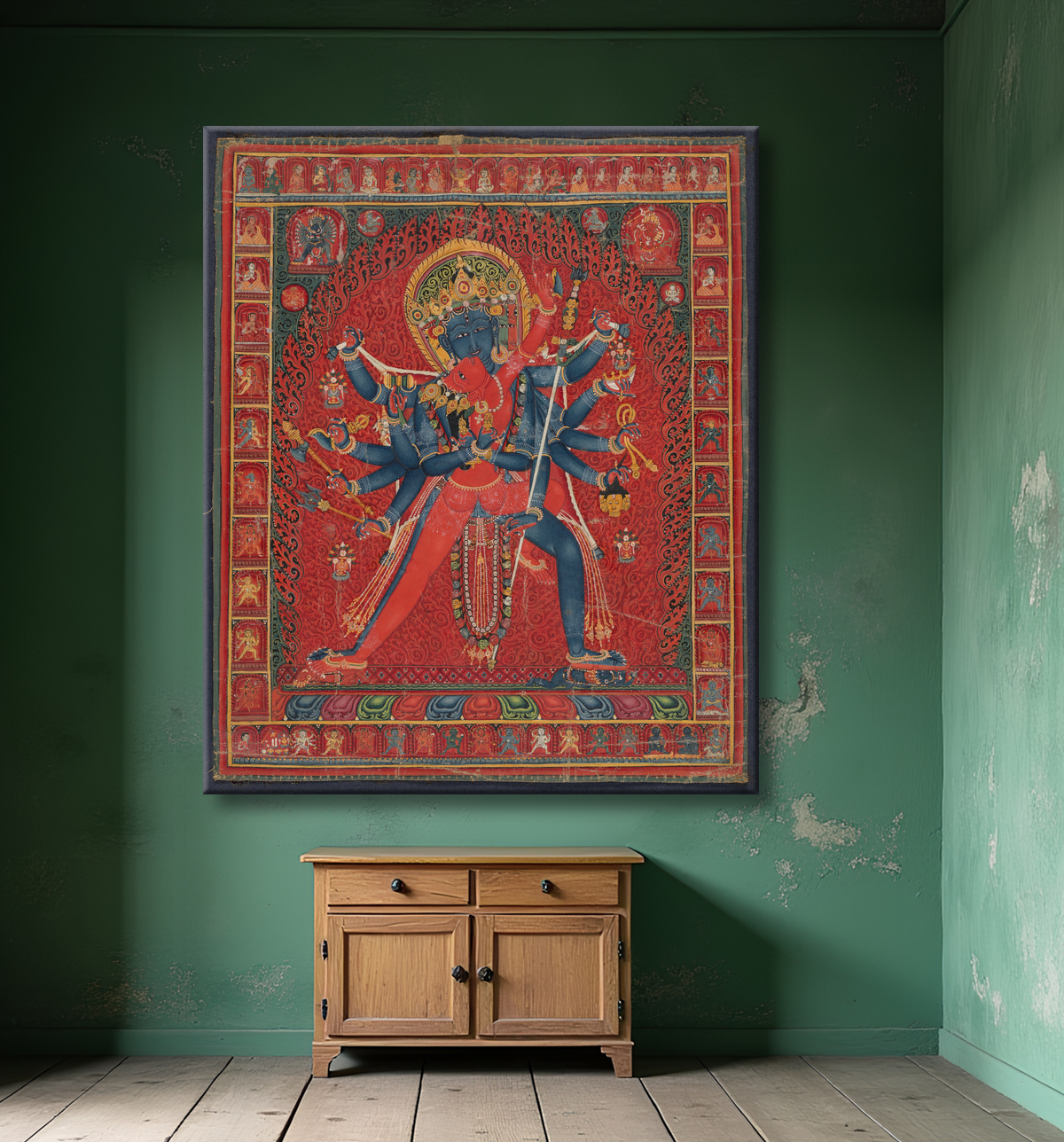 Reproduction Chakrasamvara et épouse Vajravarahi avec decor