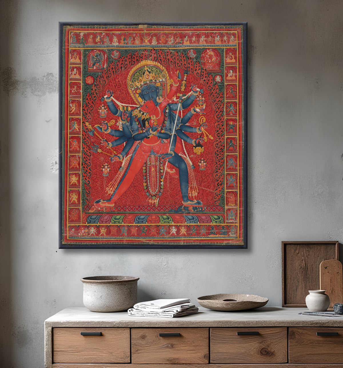 Reproduction Chakrasamvara et épouse Vajravarahi avec decor