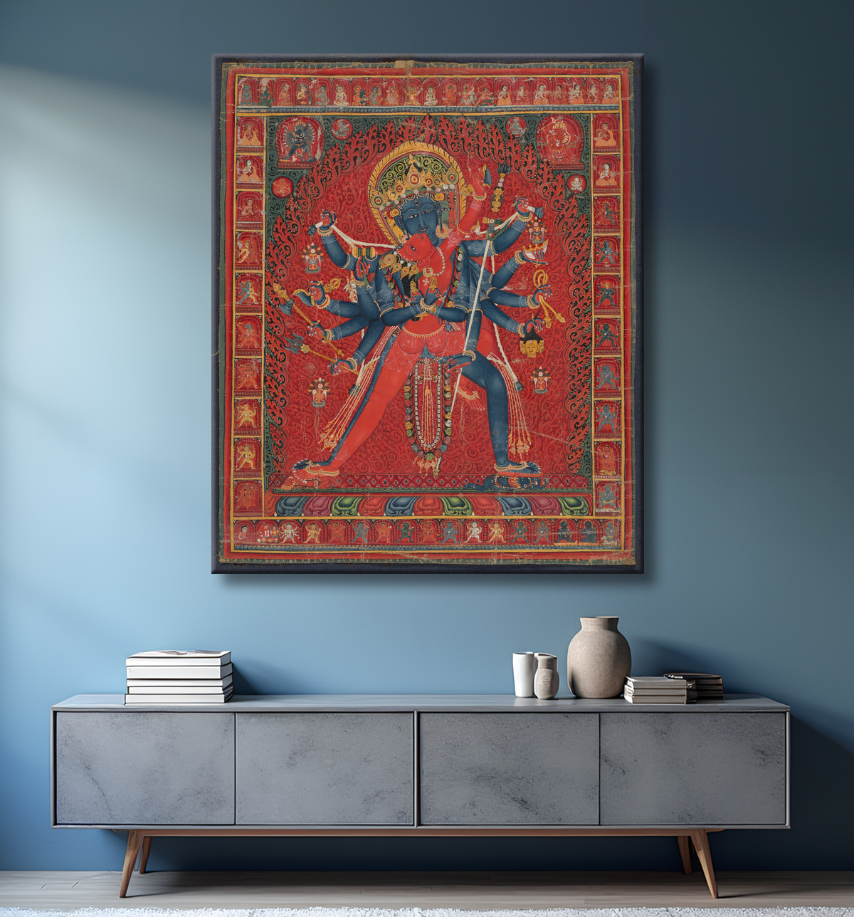 Reproduction Chakrasamvara et épouse Vajravarahi avec decor