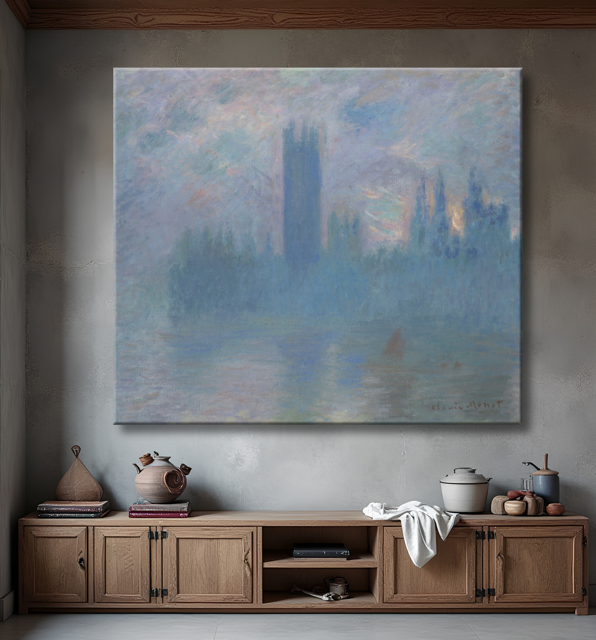 Reproduction Chambres du Parlement, Londres de Claude Monet avec decor