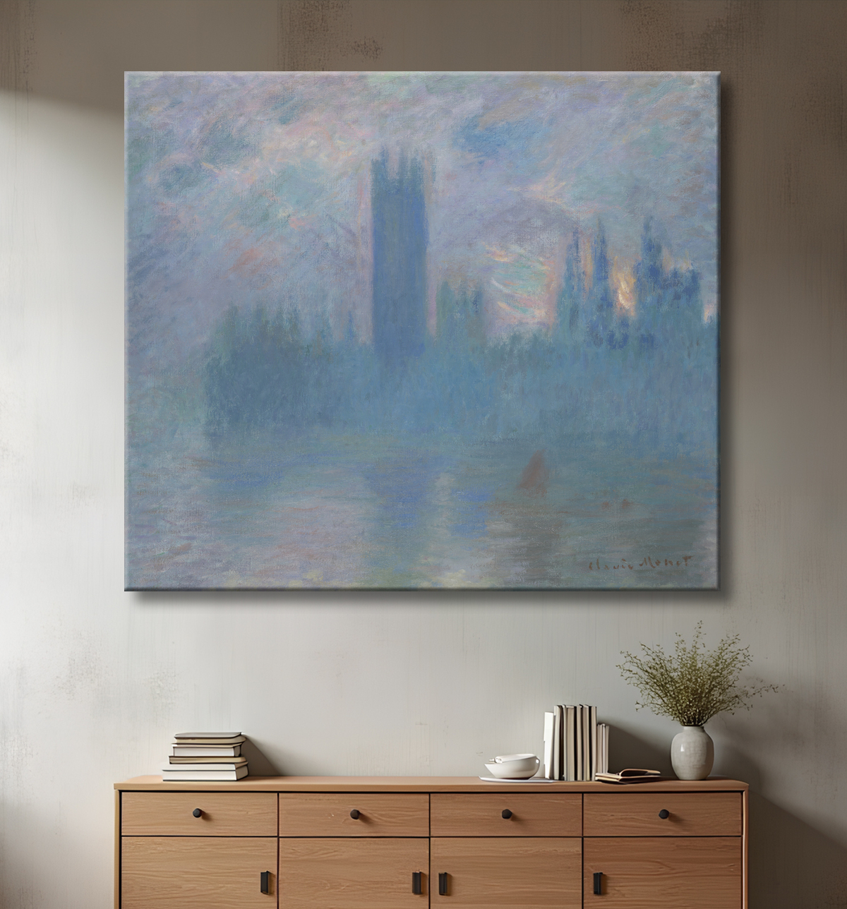 Reproduction Chambres du Parlement, Londres de Claude Monet avec decor