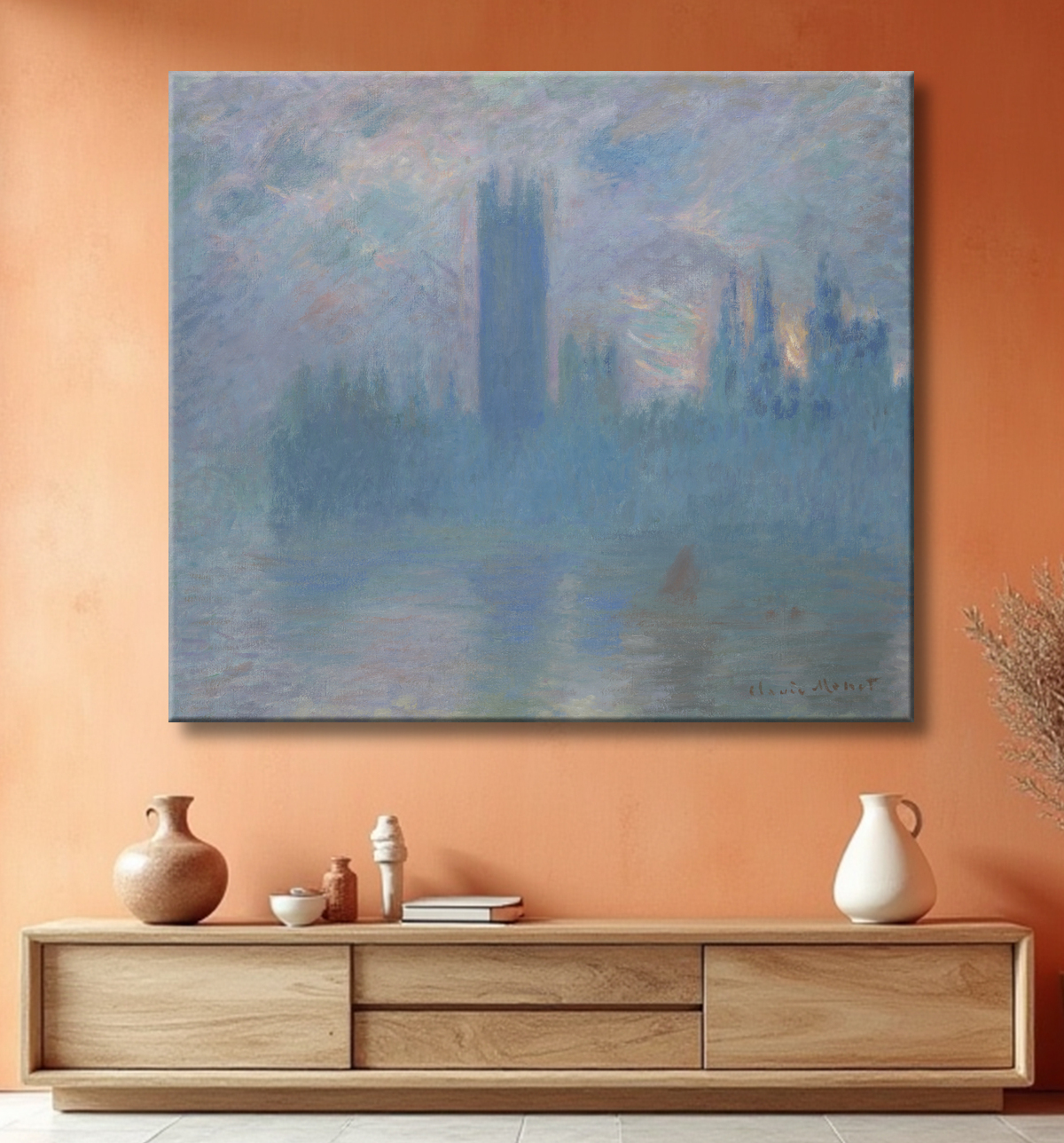 Reproduction Chambres du Parlement, Londres de Claude Monet avec decor