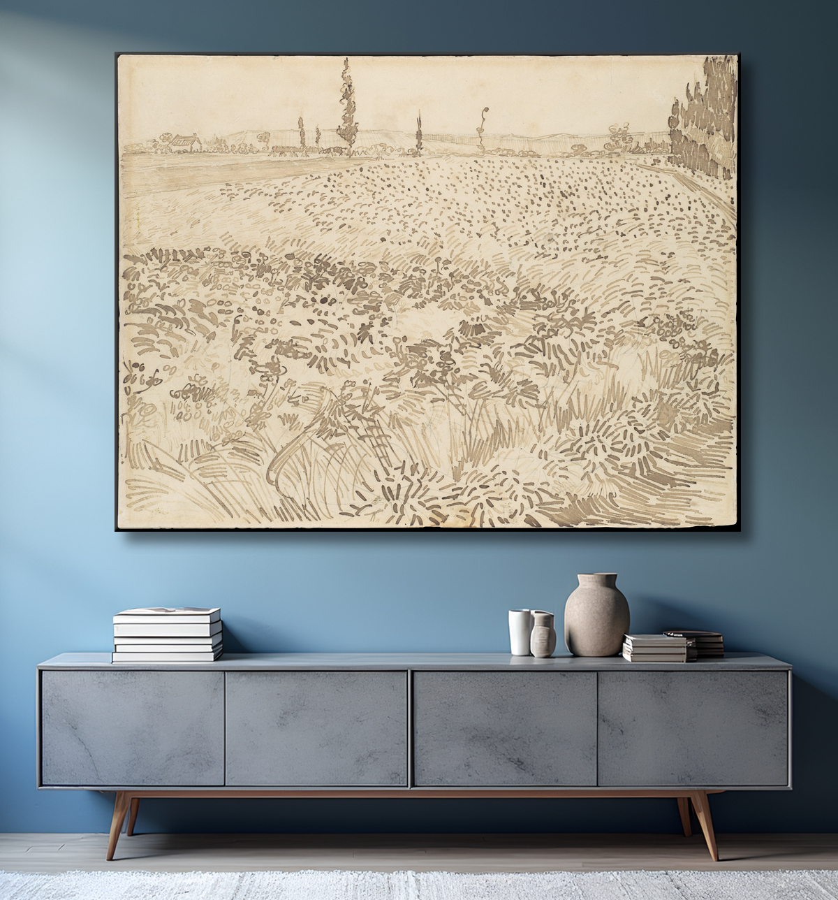 Reproduction Champ de blé de Vincent van Gogh avec decor