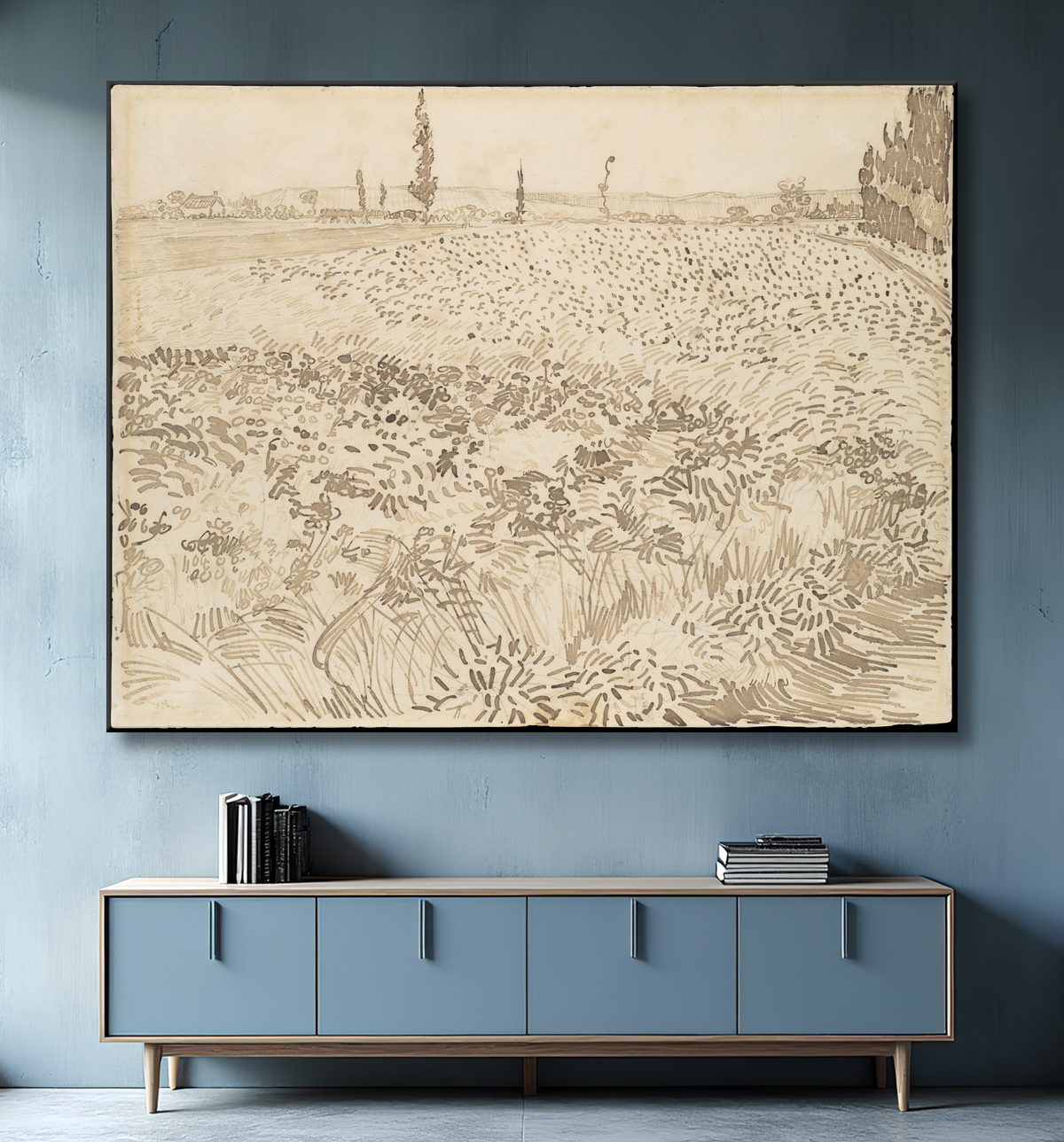 Reproduction Champ de blé de Vincent van Gogh avec decor