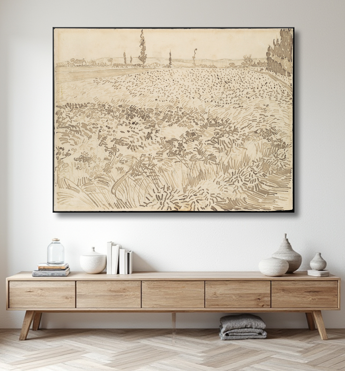 Reproduction Champ de blé de Vincent van Gogh avec decor
