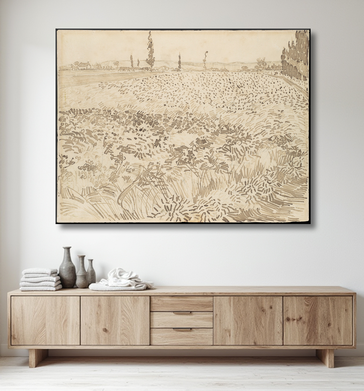 Reproduction Champ de blé de Vincent van Gogh avec decor