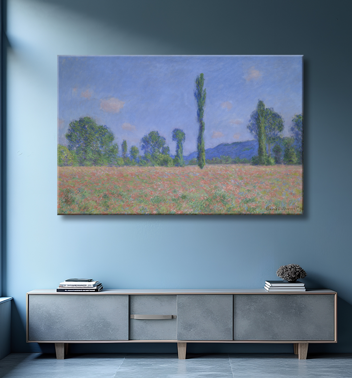 Reproduction Champ de coquelicots (Giverny) de Claude Monet avec decor