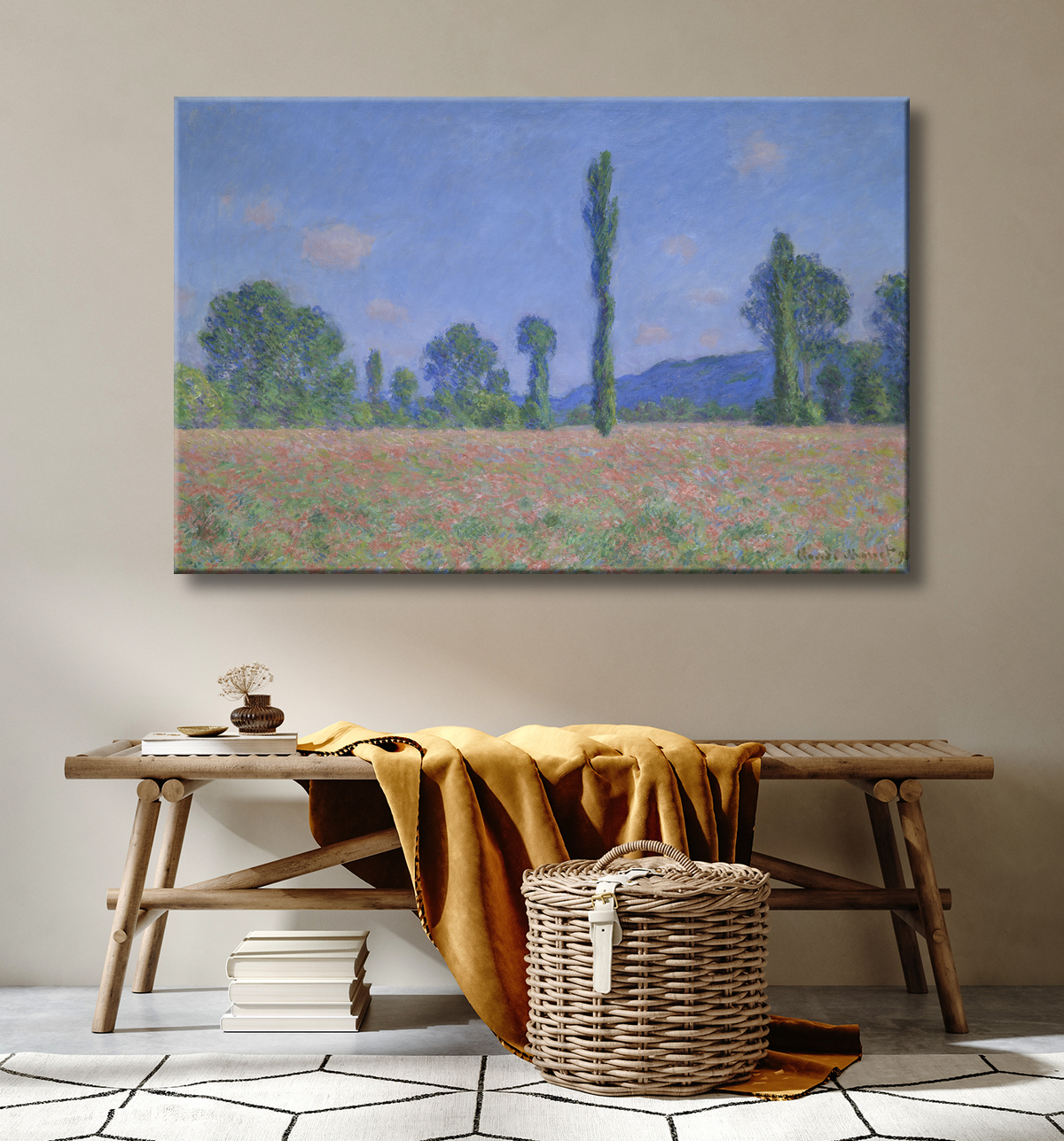 Reproduction Champ de coquelicots (Giverny) de Claude Monet avec decor