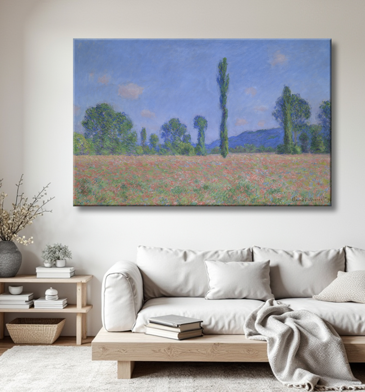 Reproduction Champ de coquelicots (Giverny) de Claude Monet avec decor