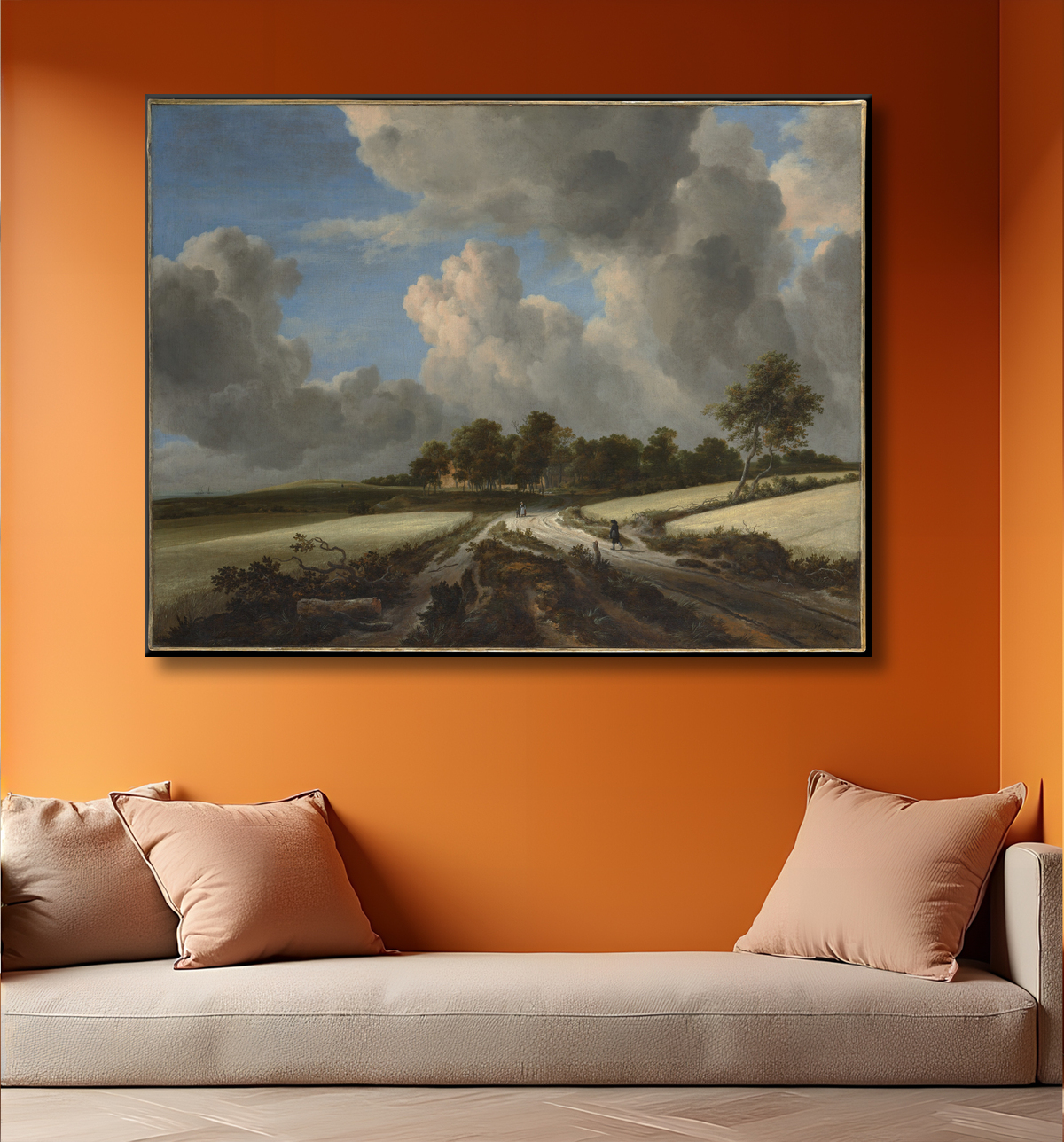 Reproduction Champs de blé de Jacob van Ruisdael avec decor