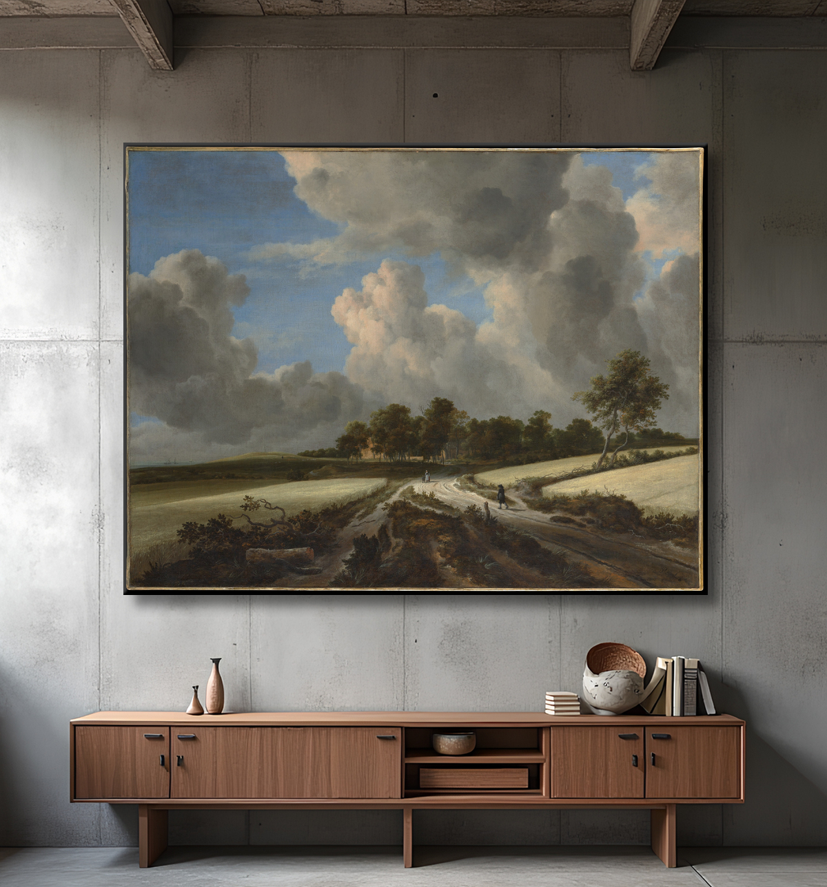 Reproduction Champs de blé de Jacob van Ruisdael avec decor