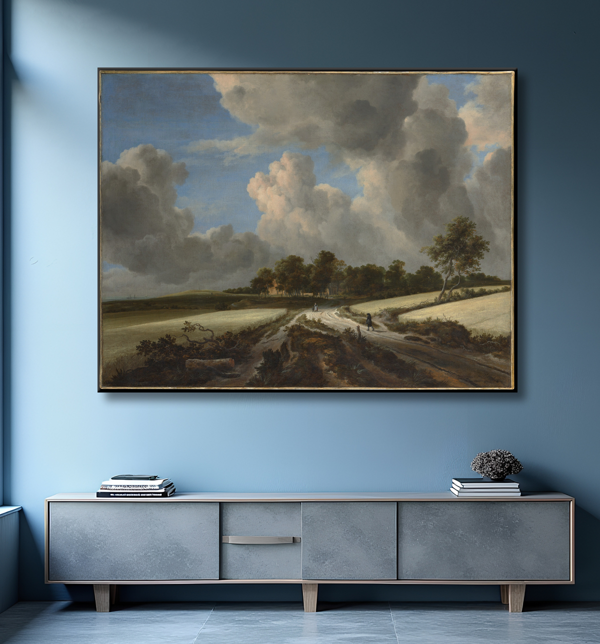 Reproduction Champs de blé de Jacob van Ruisdael avec decor