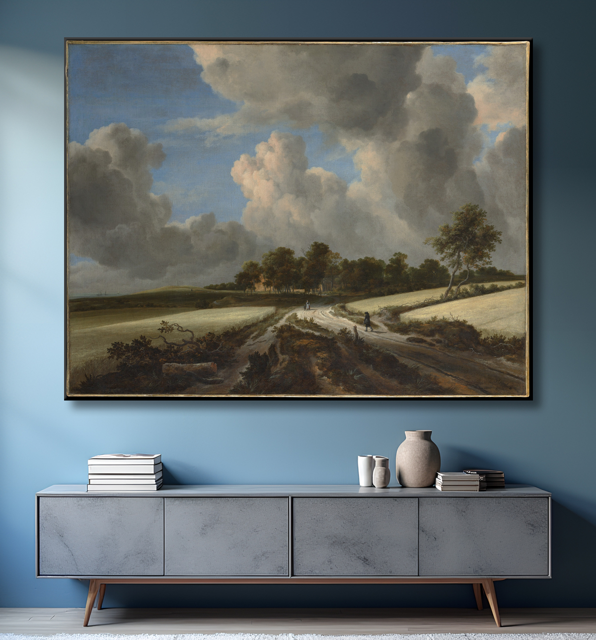 Reproduction Champs de blé de Jacob van Ruisdael avec decor