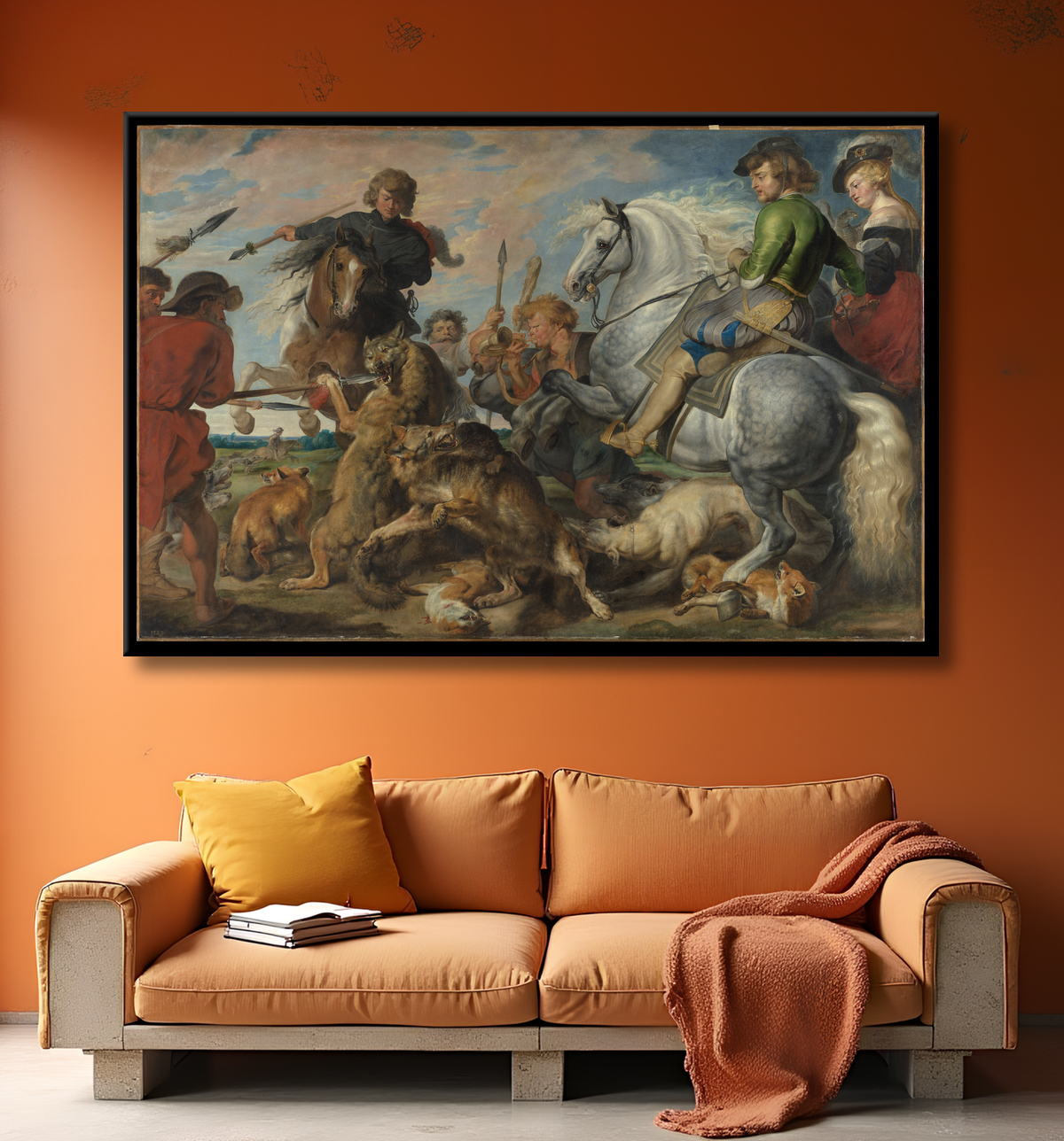 Reproduction Chasse au loup et au renard de Peter Paul Rubens avec decor