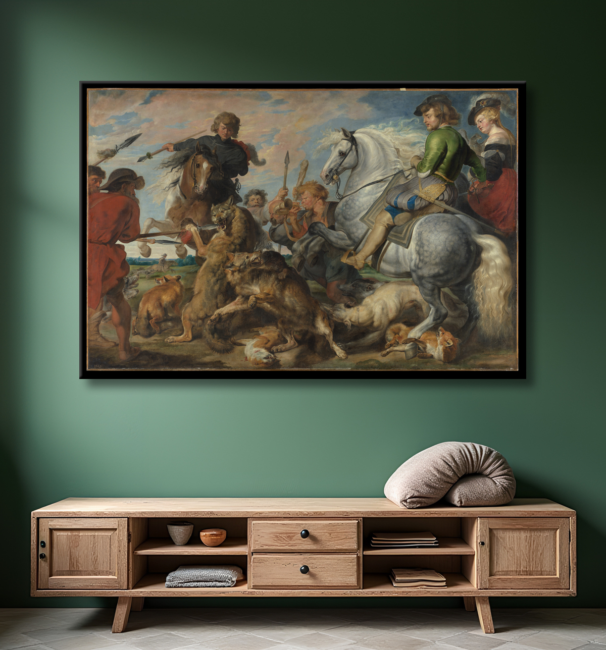 Reproduction Chasse au loup et au renard de Peter Paul Rubens avec decor