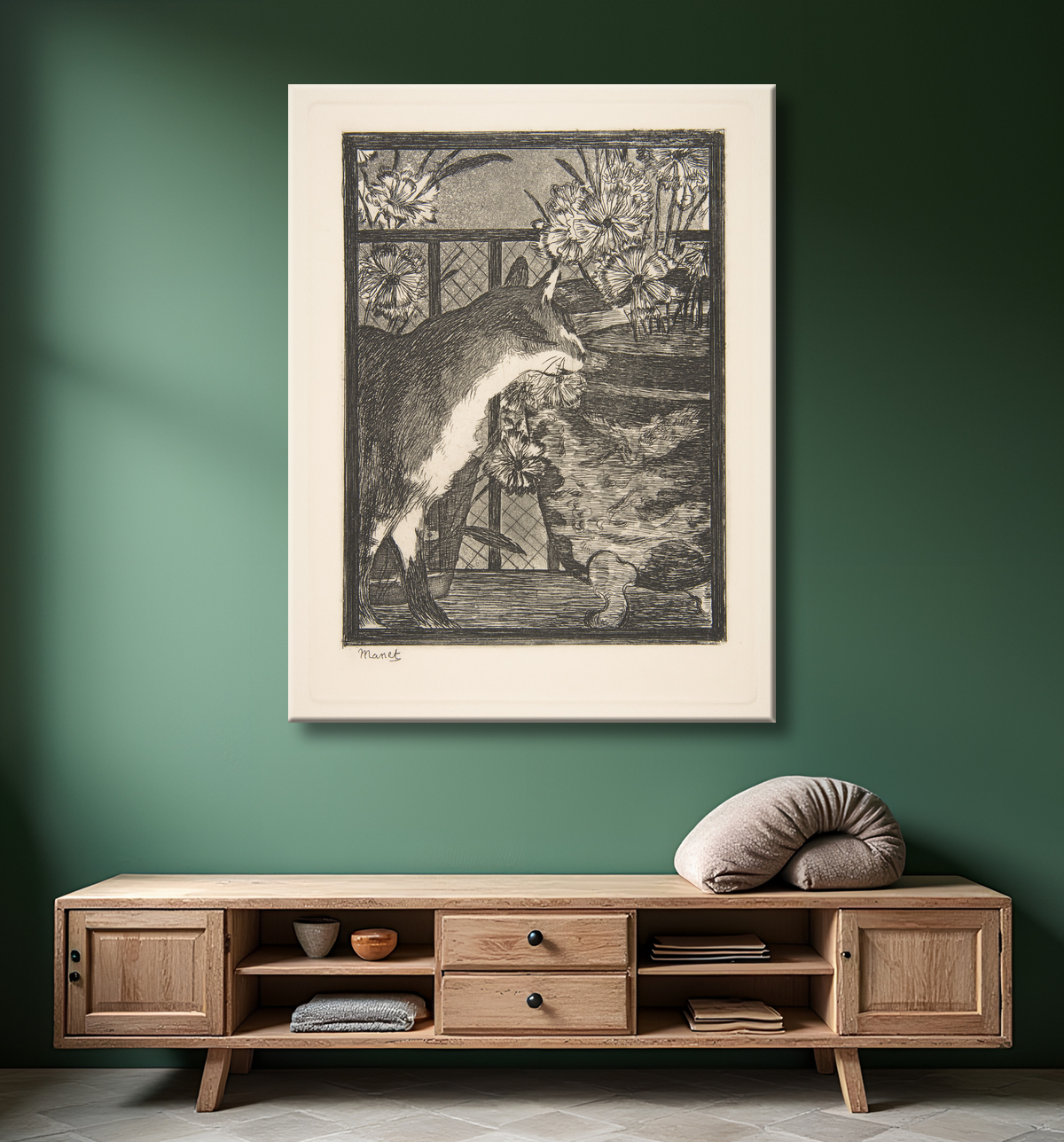 Reproduction Chat et fleurs de Edouard Manet avec decor