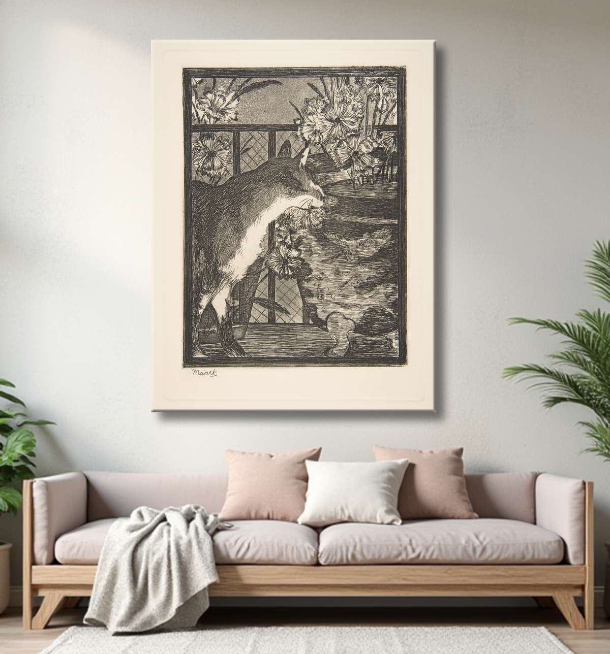 Reproduction Chat et fleurs de Edouard Manet avec decor