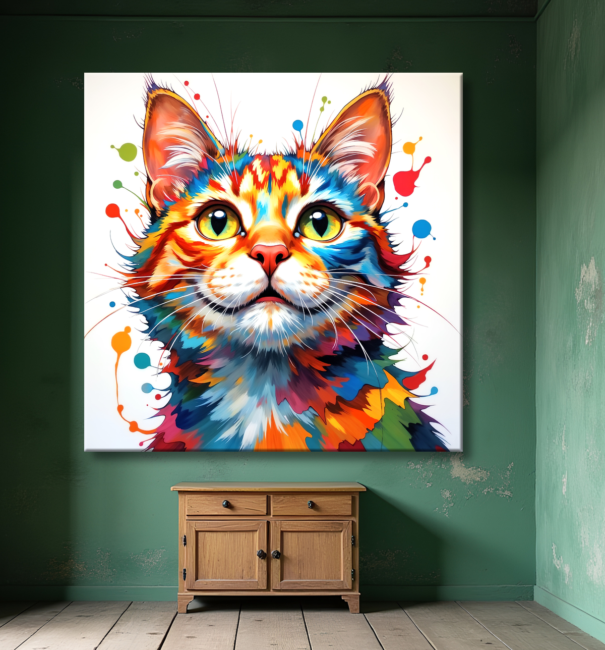 Tableau chat pop art - Style graphique et explosion de couleurs avec decor