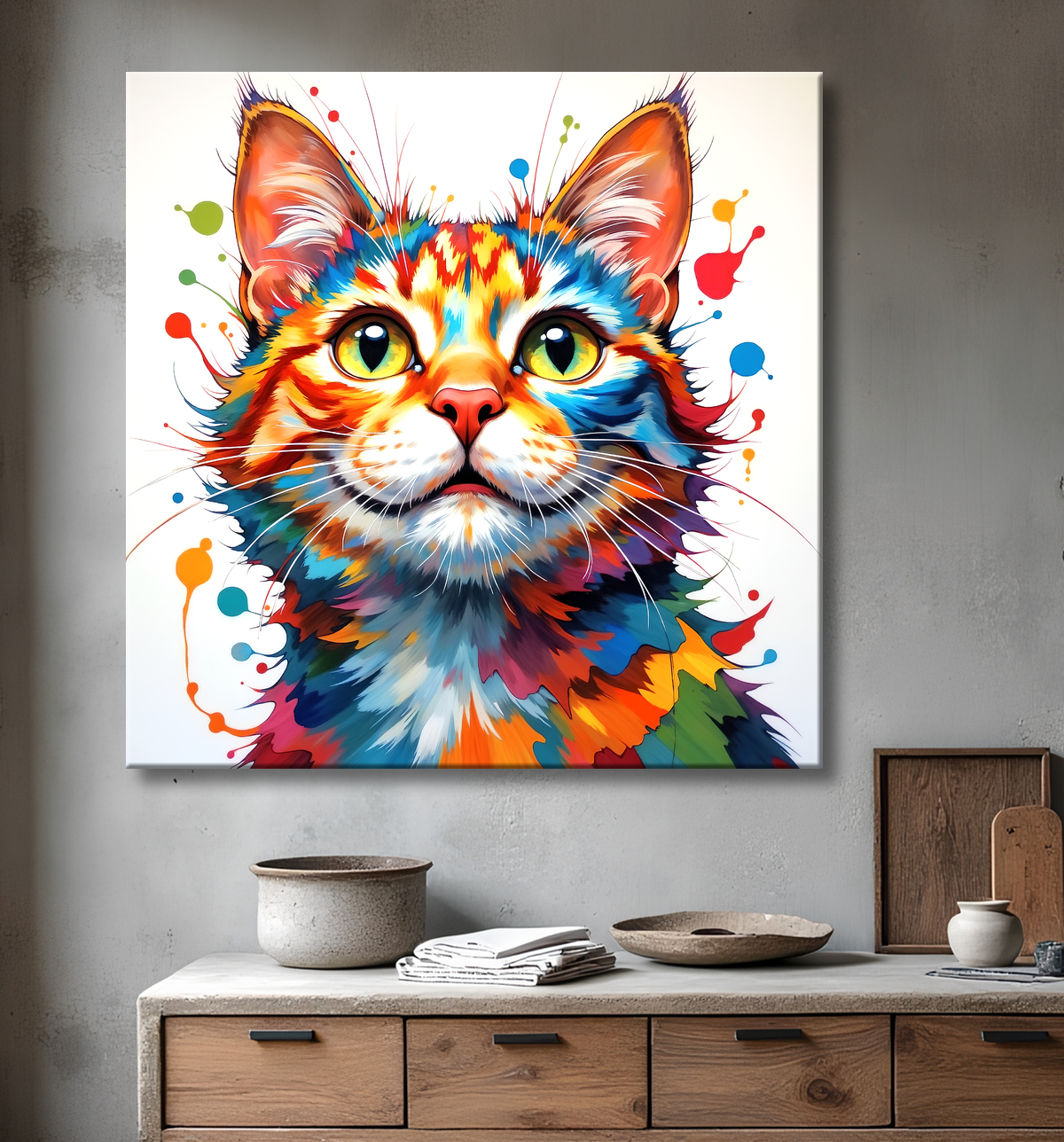 Tableau chat pop art - Style graphique et explosion de couleurs avec decor