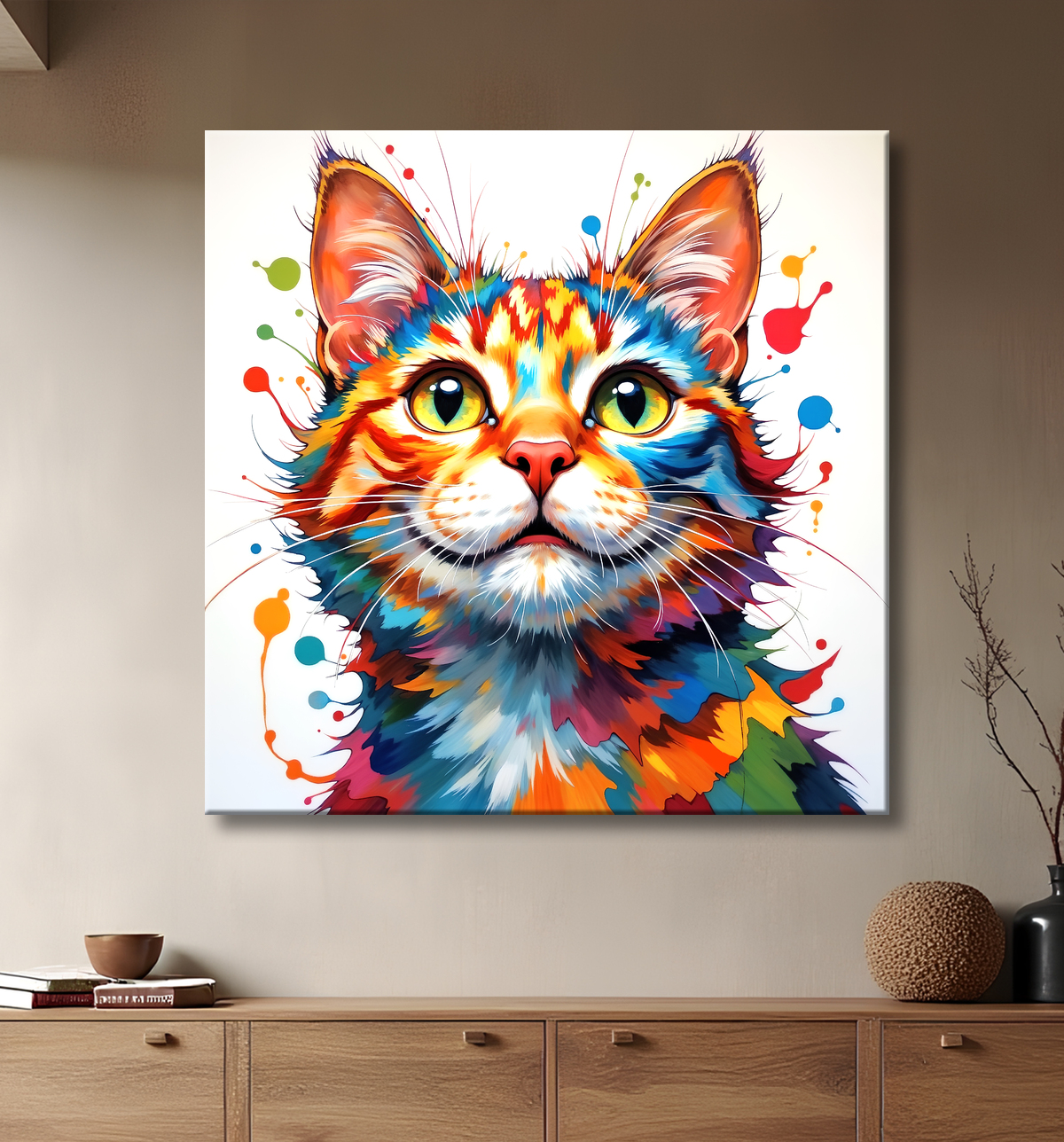 Tableau chat pop art - Style graphique et explosion de couleurs avec decor