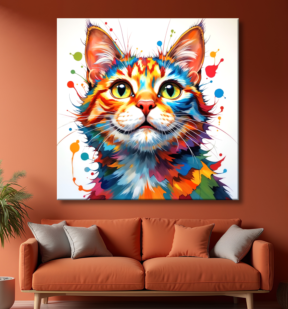 Tableau chat pop art - Style graphique et explosion de couleurs avec decor