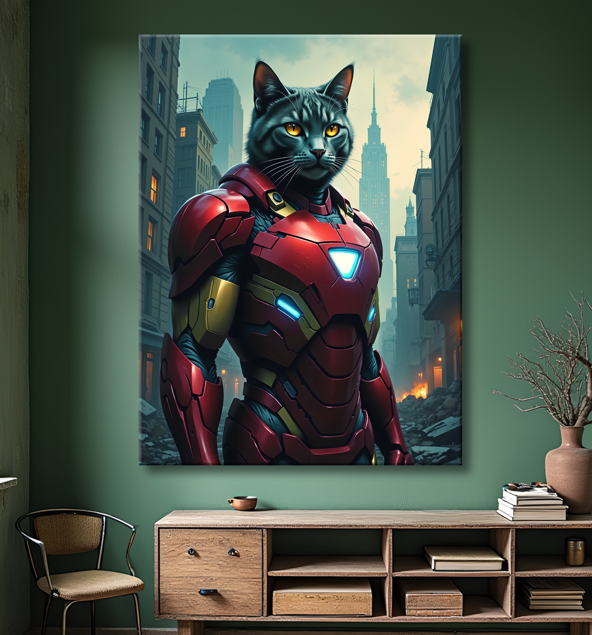 Tableau chat super-héros | Décoration originale et amusante avec decor