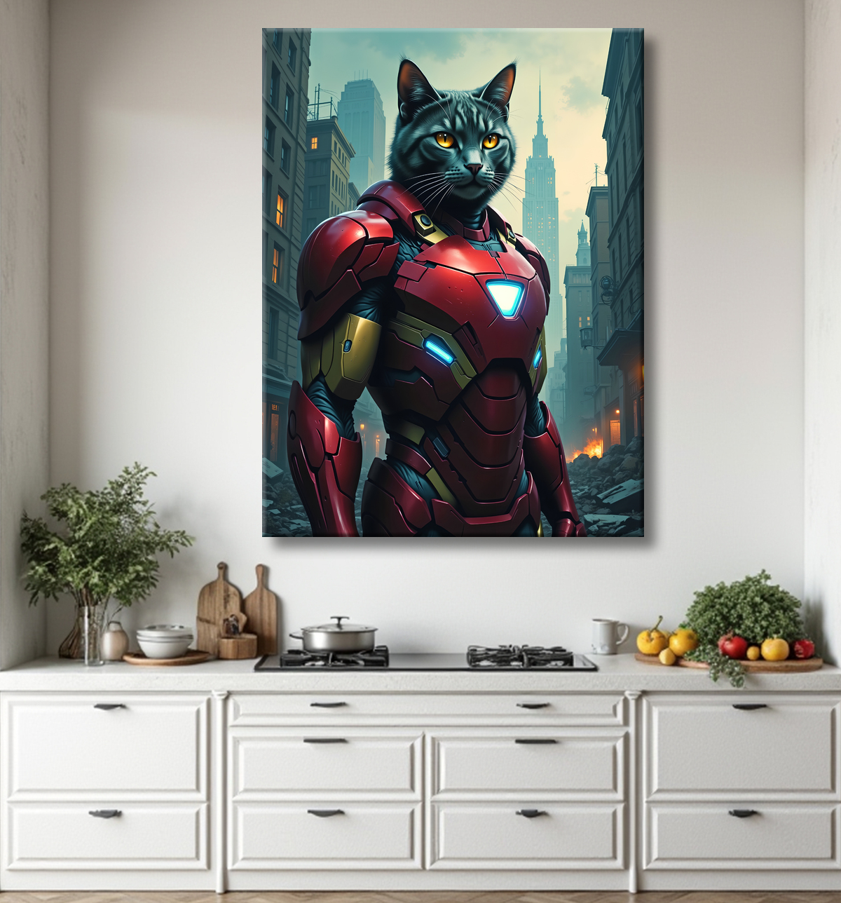 Tableau chat super-héros | Décoration originale et amusante avec decor
