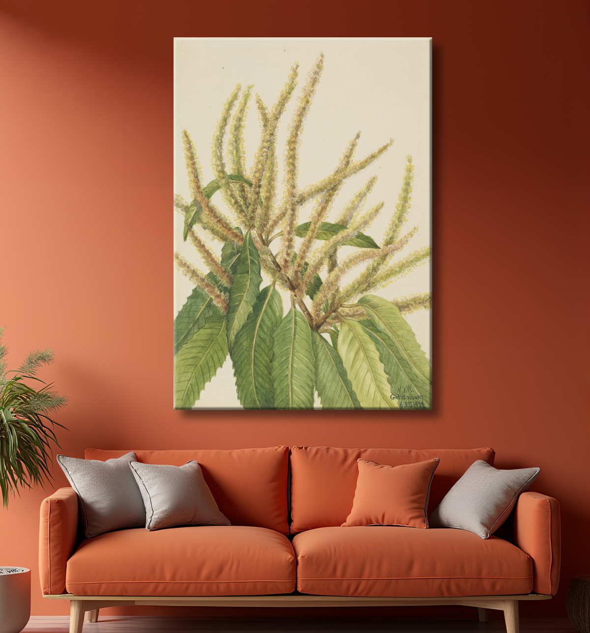Reproduction Châtaignier d'Amérique (Castanea dentata) de Mary Vaux Walcott, born Philadelphia, PA 1860-died St. Andrews, New Brunswick, Canada 1940 avec decor