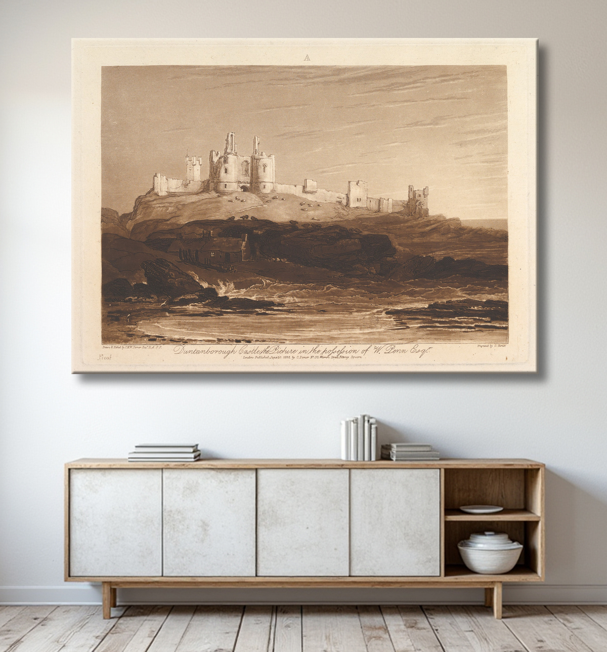 Reproduction Château de Dunstanborough (The Book Studies, Partie 3, planche 14) de Joseph Mallord William Turner avec decor