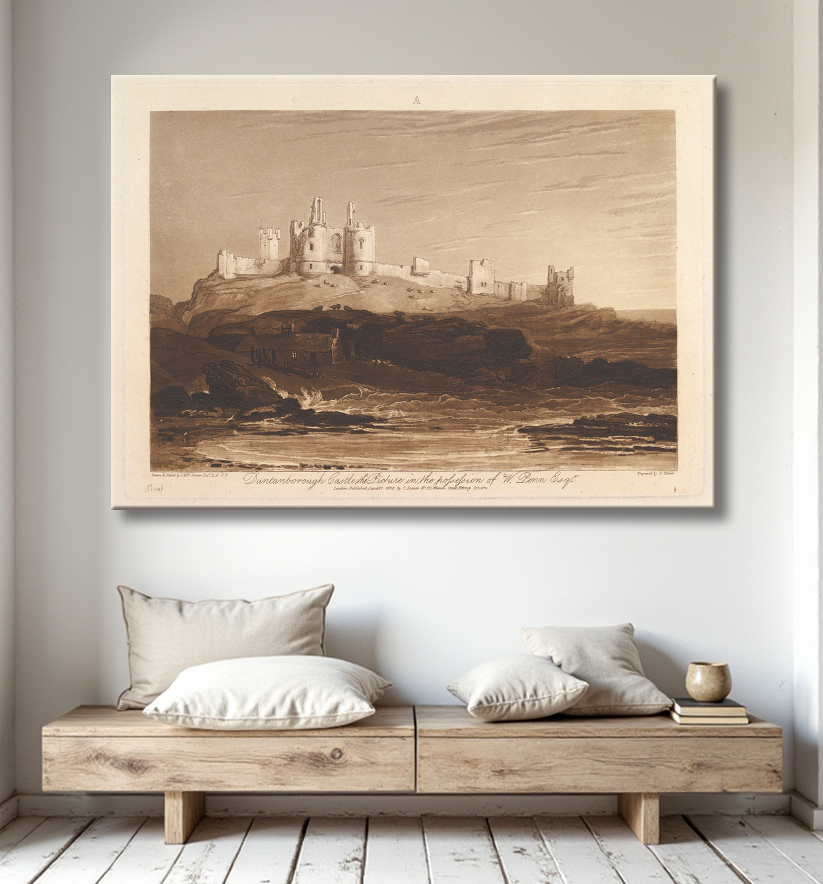 Reproduction Château de Dunstanborough (The Book Studies, Partie 3, planche 14) de Joseph Mallord William Turner avec decor