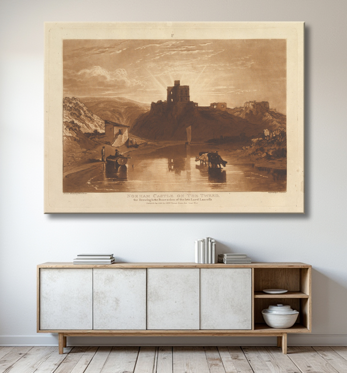 Reproduction Château de Norham sur le Tweed (Liber Studiorum, partie XII, planche 57) de Joseph Mallord William Turner avec decor