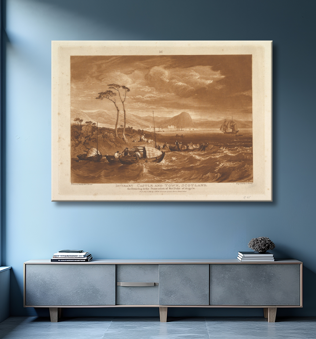 Reproduction Château et ville d'Inverary, Écosse (Liber Studiorum, partie XIII, planche 65) de Joseph Mallord William Turner avec decor
