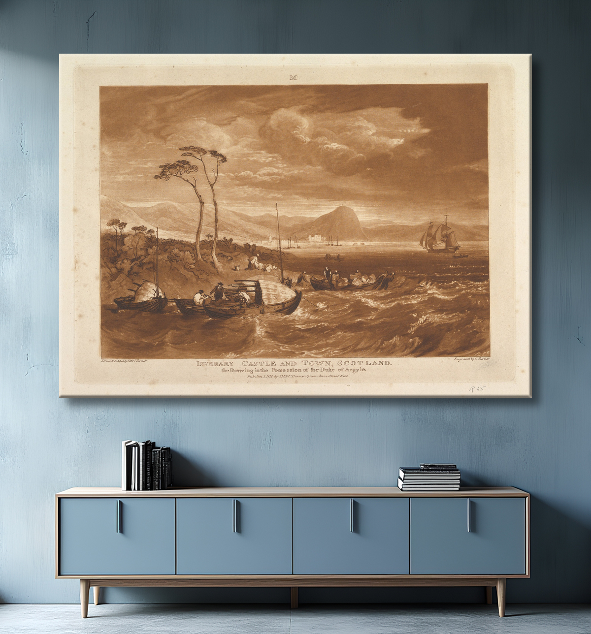 Reproduction Château et ville d'Inverary, Écosse (Liber Studiorum, partie XIII, planche 65) de Joseph Mallord William Turner avec decor