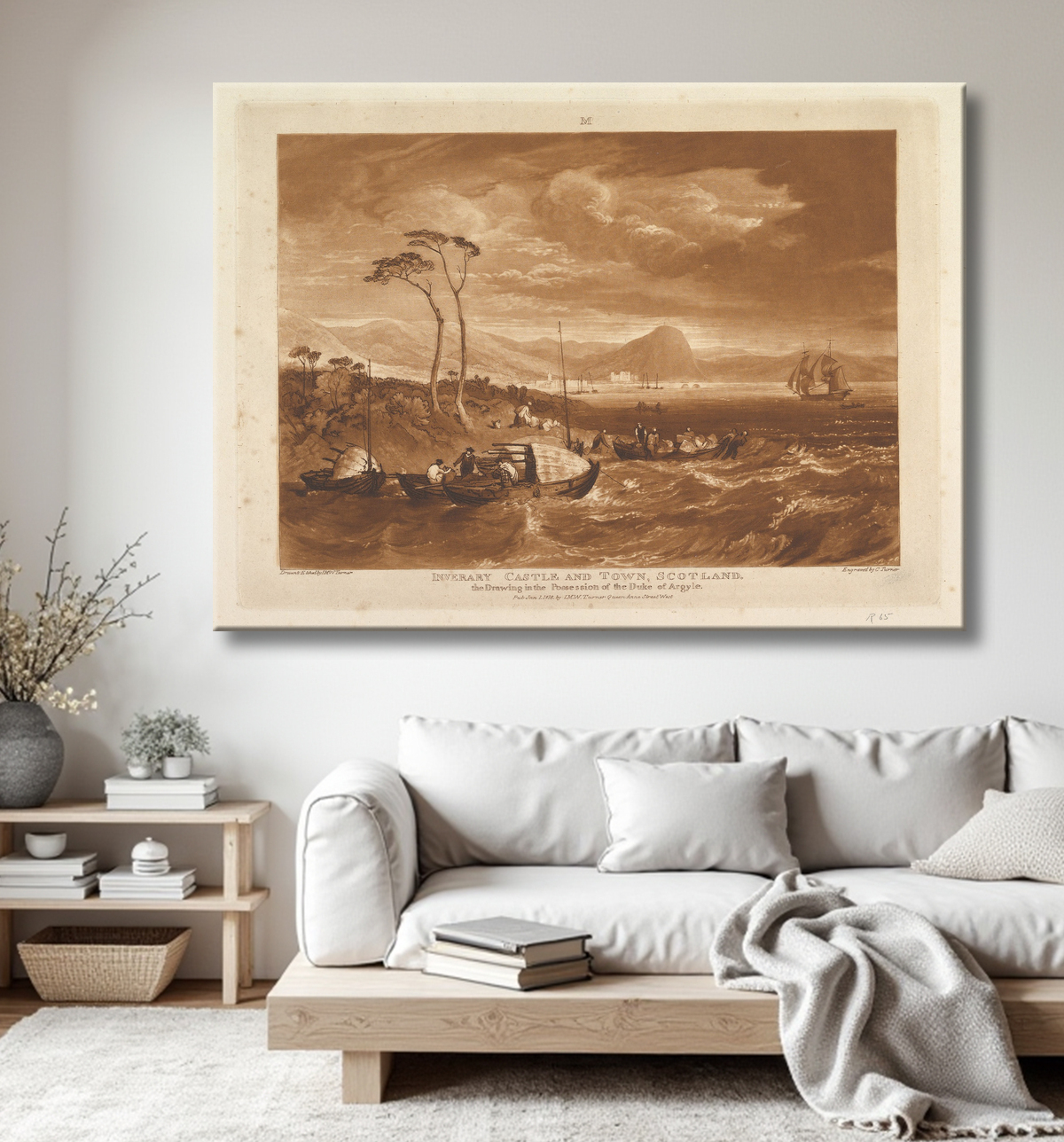 Reproduction Château et ville d'Inverary, Écosse (Liber Studiorum, partie XIII, planche 65) de Joseph Mallord William Turner avec decor