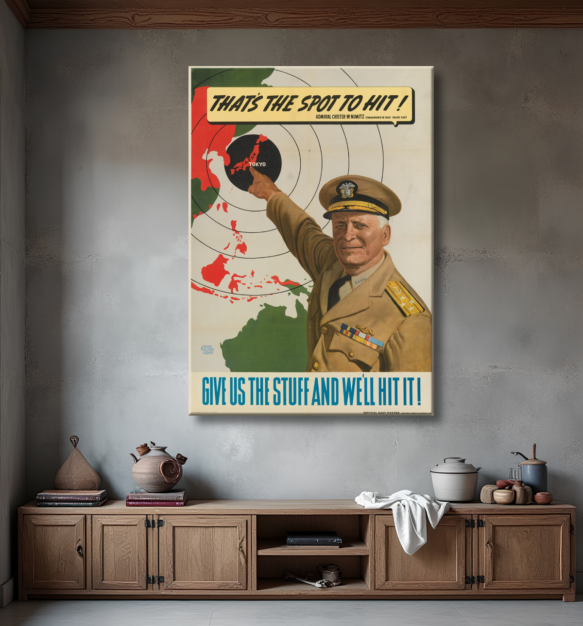 Reproduction ChesterWilliam Nimitz de John Philip Falter, 1910 - 1982 avec decor