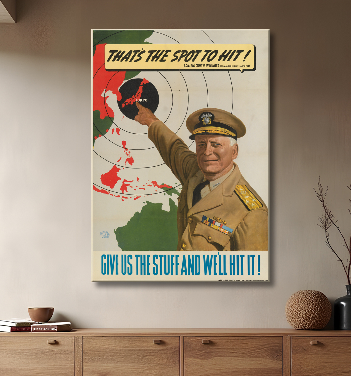 Reproduction ChesterWilliam Nimitz de John Philip Falter, 1910 - 1982 avec decor