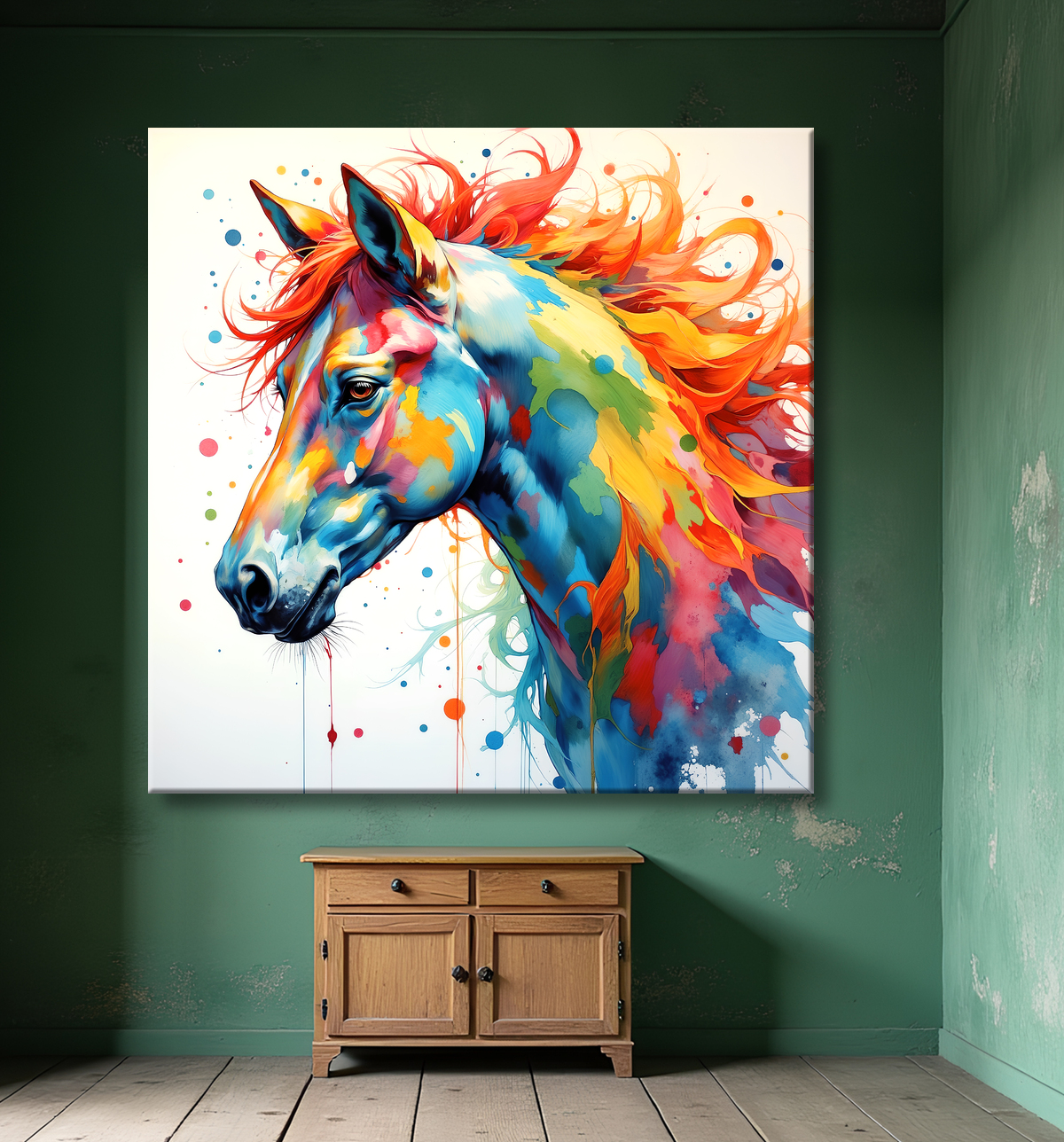 Tableau cheval pop art - Explosion graphique et couleurs vives avec decor