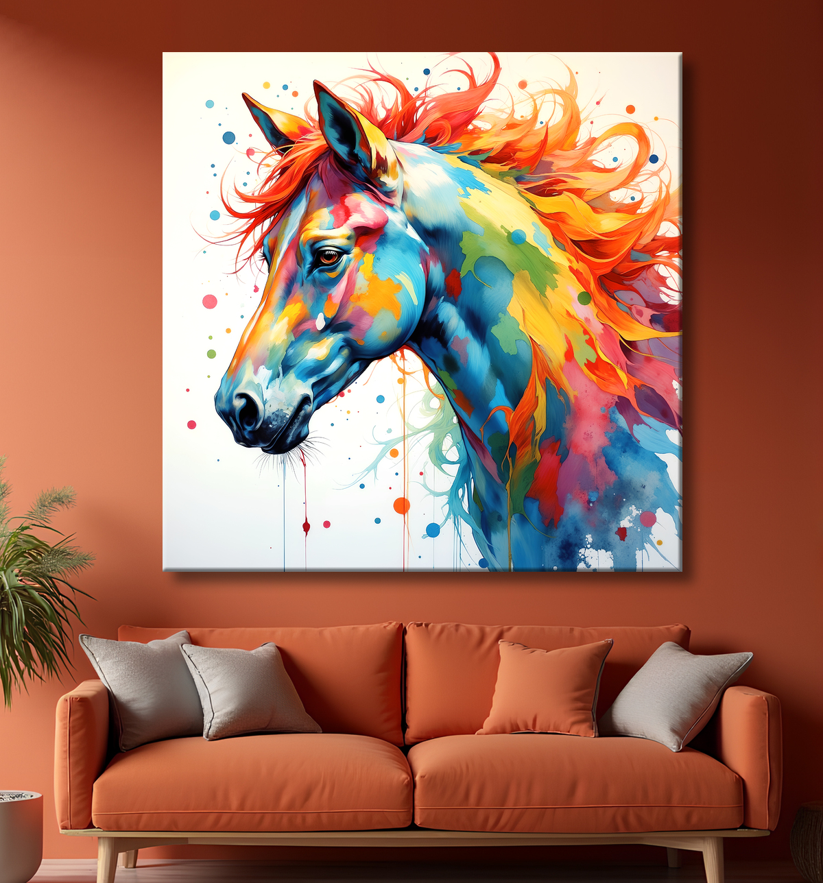 Tableau cheval pop art - Explosion graphique et couleurs vives avec decor