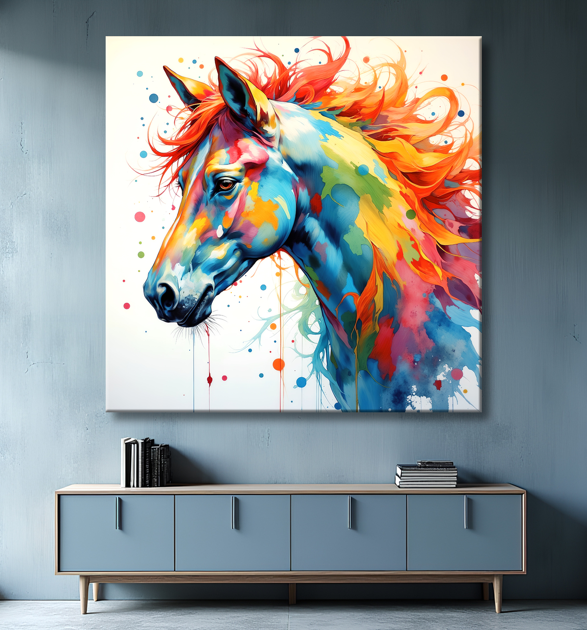 Tableau cheval pop art - Explosion graphique et couleurs vives avec decor