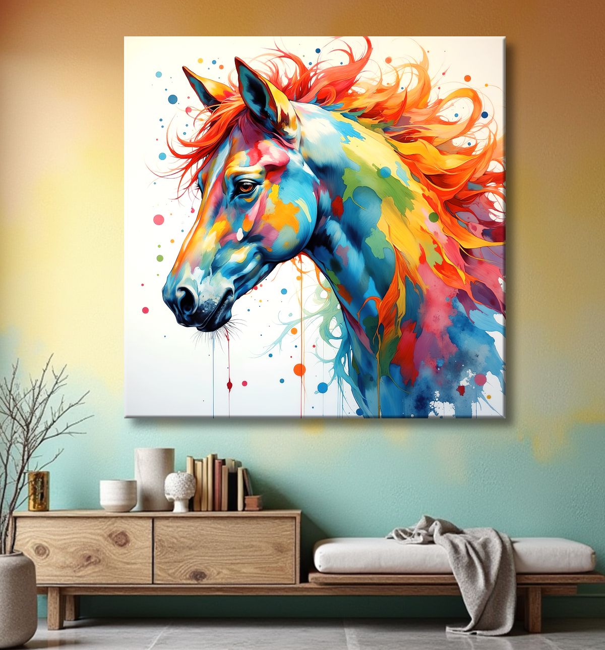 Tableau cheval pop art - Explosion graphique et couleurs vives avec decor
